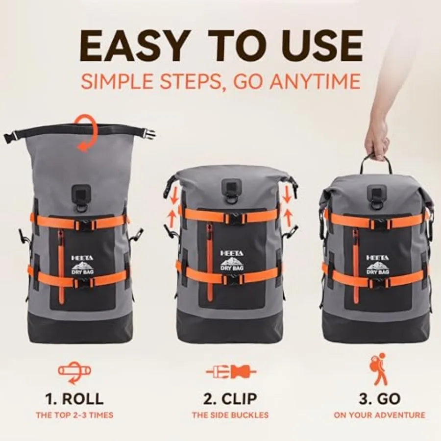 Dry Bags Waterproof Backpack 40L for Men and Women, Roll Top Heavy Duty Cushioned Hiking Backpack for Kayaking Boating Paddle B