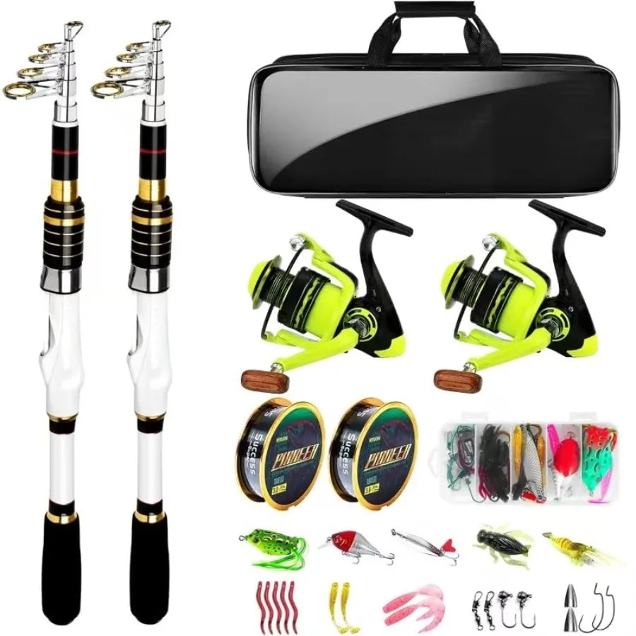Telescopic Fishing Rod and Reel Combo 2PACK 5.9FT 6.89FT Carbon Fiber Travel Rod 2 Collapsible Spinning Reels 2 100m Line Carri