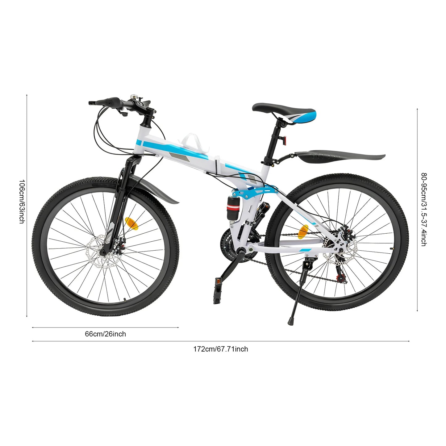 26 Inch Mountain Bike 21-Speed Foldable Carbon Steel Bike with Dual Disc Brake System for Adults Daily Commuting Fitness, Seat Height Adjustable/Anti-slip Pedals/Shock-Absorbing System