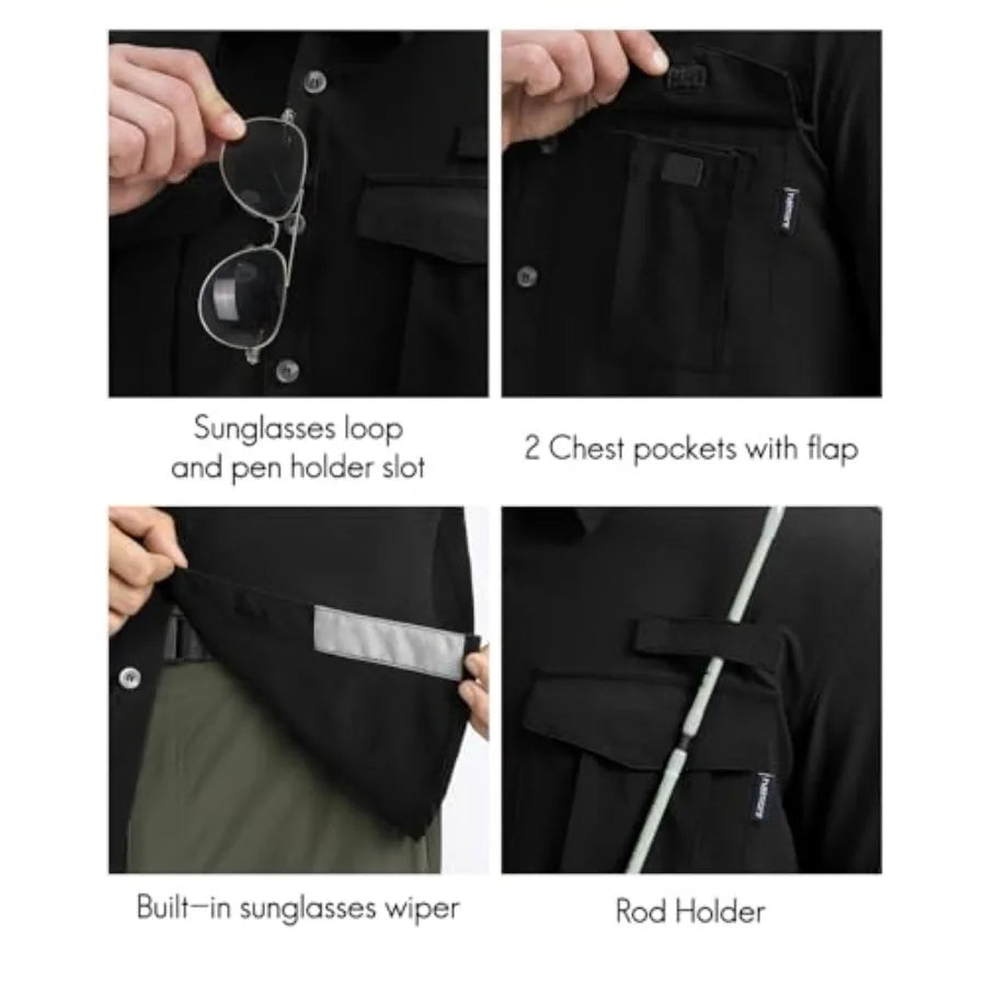 Haimont Men's Sun Protection Shirt Water Resistant Short Sleeve Button Down Shirt Quick Dry Cooling for Hiking Fishing