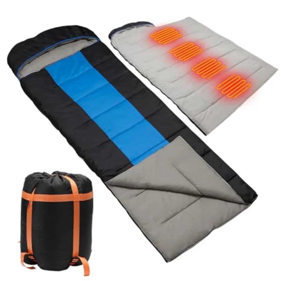 Heated - Portable USB Power Warm Sleeping Bag for Camping with 4 Heating Zones, Cold Weather Sleeping Bag for All Season Campin