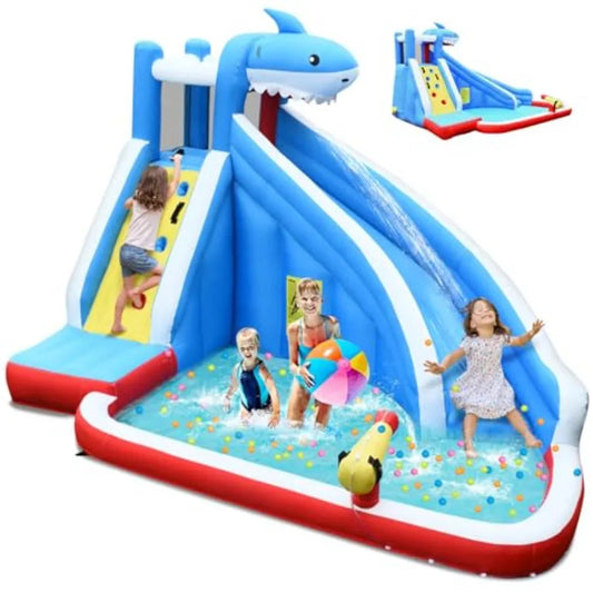 Inflatable Water Slide Shark Theme Blow Up Water Park Bounce House for Backyard Climbing Wall Indoor Outdoor Waterslides Inflat