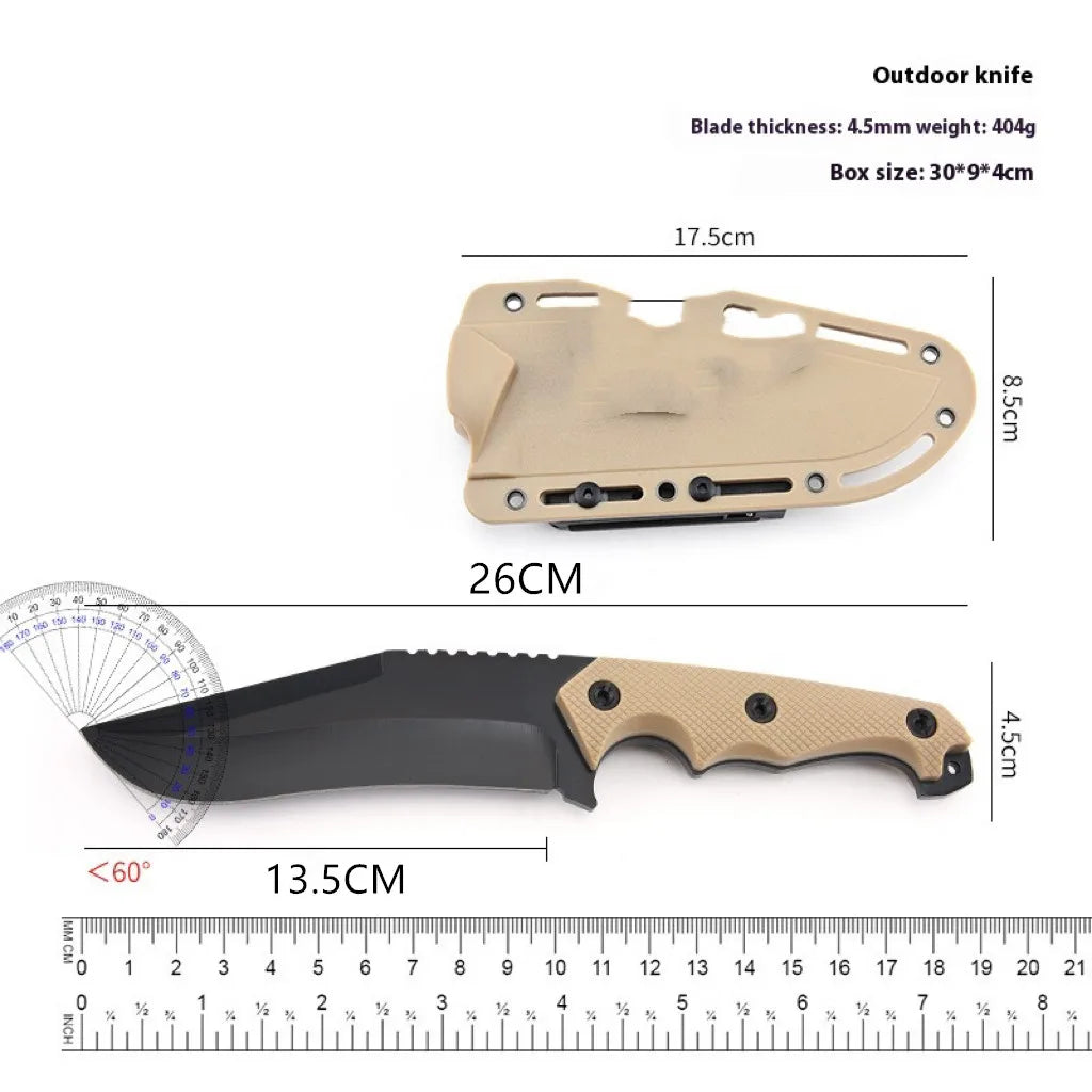 Outdoor survival knife, portable knife with K-sheath, multi-functional in the wild, sharp and portable, integrated keel survival