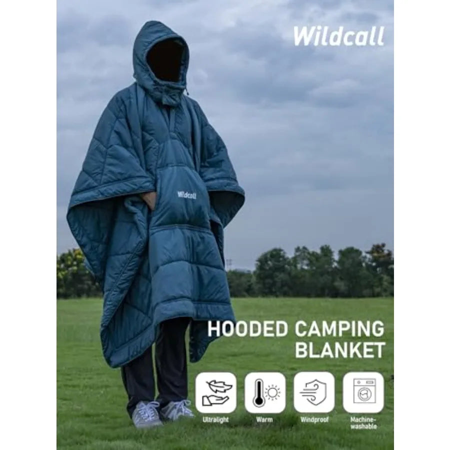 Hooded Camping Blanket with 3M Thinsulate Insulation Wearable Poncho Blanket Ultralight Foldable Quilt Sleeping Bag for Outdoor