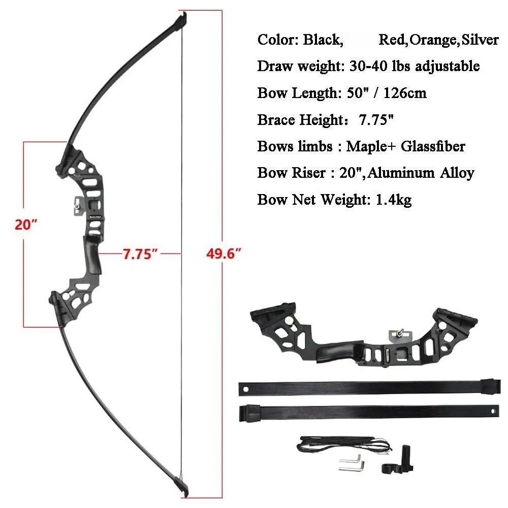Archery Bowfishing Set 40 Pound Recurve Straight Bow Matching Solid Fiberglass Fish Arrows Equipped with Fishing Reel Full Accessory Kit for Adult Outdoor Water Fishing Hunting Practice Equipment