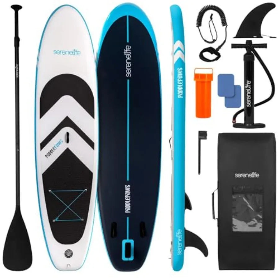XL Inflatable Stand Up Paddle Board for Pets and Adults Extra-Wide Stable Design Gray/Blue EVA Non-Slip Deck Pad 440/485 lbs Ca