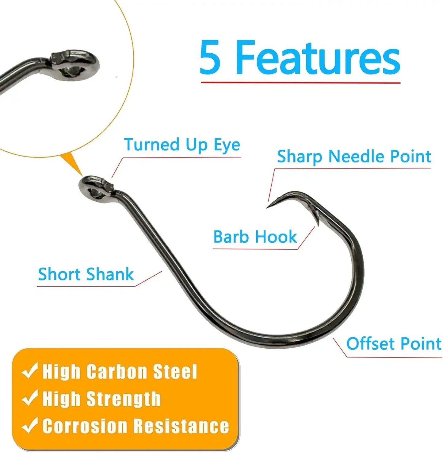 160PCS Circle Hooks for Saltwater Fishing, Sizes 1/0-8/0, High Carbon Steel with Portable Box