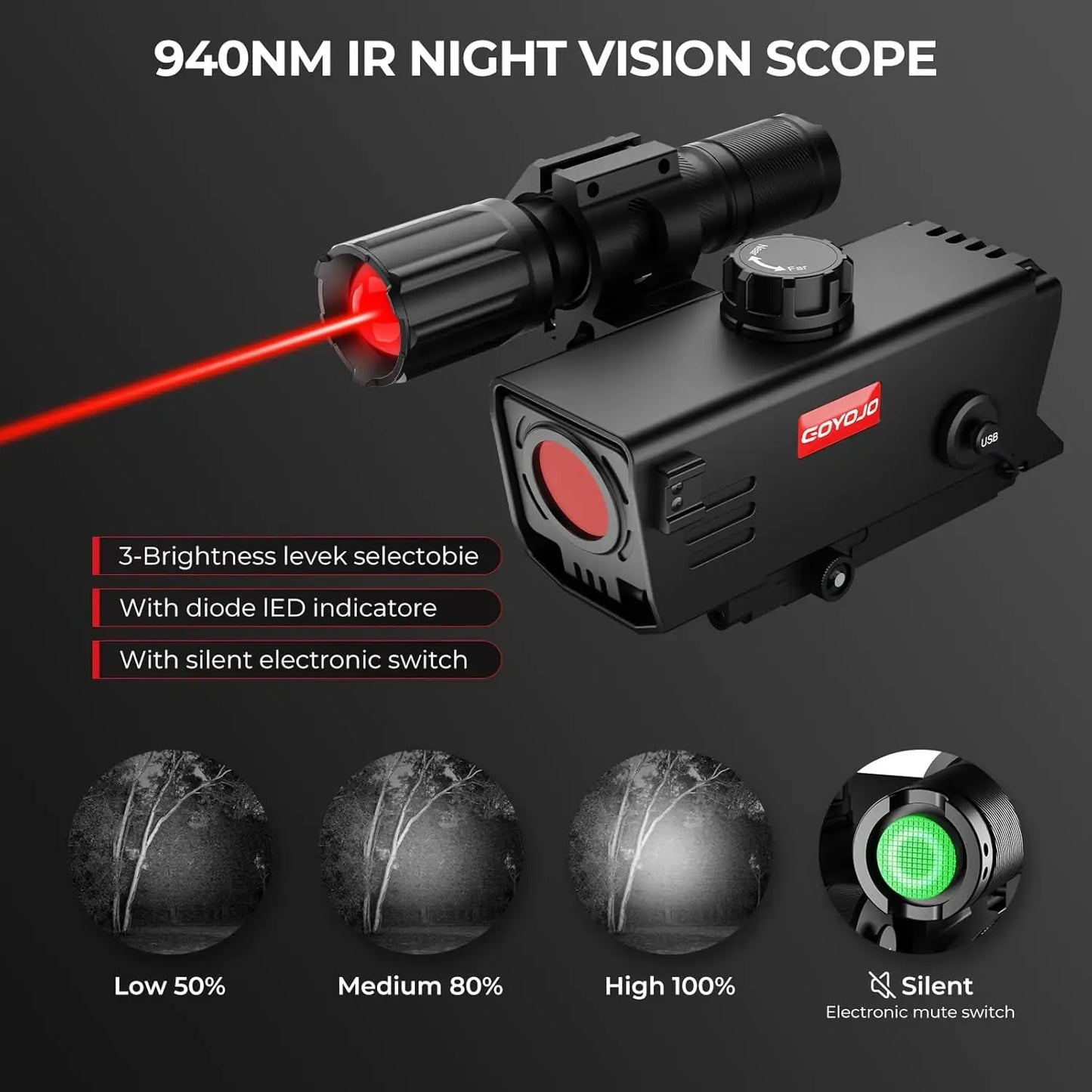 Digital Night Vision Scope 3.5X Optical 7X Digital Zoom, Audio & Video Recording Day/Night Hunting Sight with 850nm IR Illuminat
