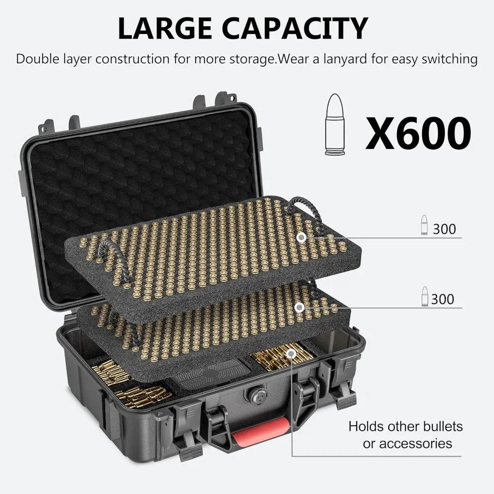 Waterproof Ammo Storage Case for 9mm, 380ACP, 38 S&W, 356 TS&W, 7.63mm Mannlicher, 8mm Steyr