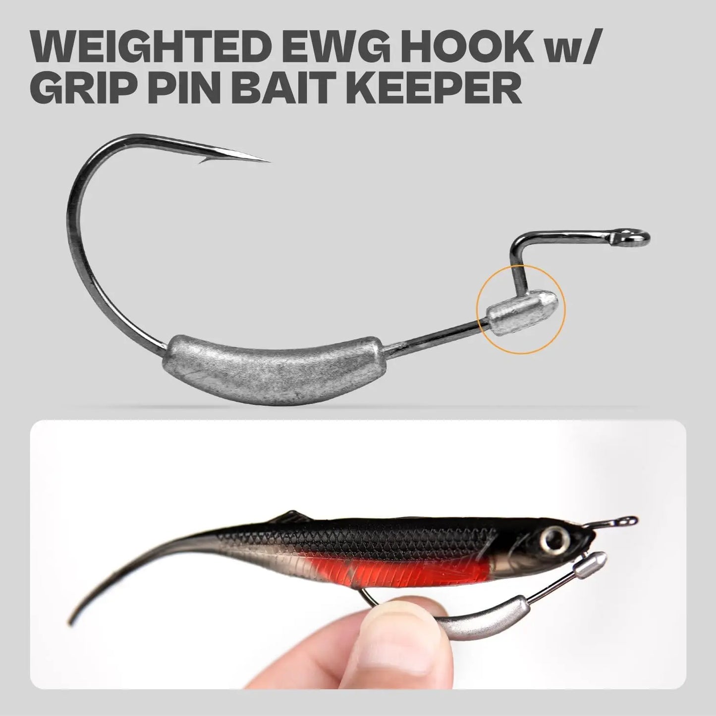 Weighted Swimbait Hooks with Molded Bait Keeper, Weedless EWG Worm Hooks 2/0-5/0 1/16-1/4oz 15pcs