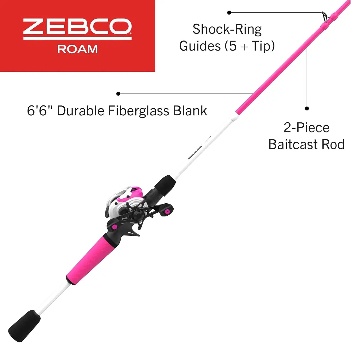 6'6" 2-Piece Fiberglass Fishing Rod & Baitcast Reel Combo, Fast Action, Lightweight, Right-Hand Retrieve
