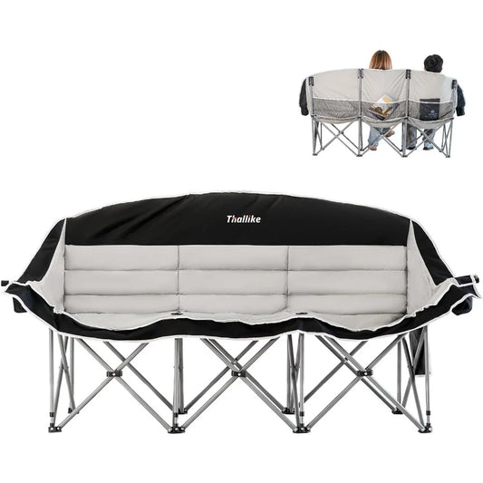 Double Camping Chair – 2-3 Person Outdoor Folding Sofa with Cup & Wine Glass Holders – Oversized Loveseat Camping Couch for Camp