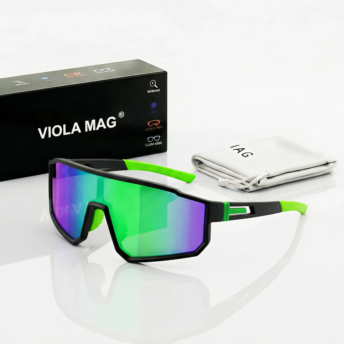 VIOLA MAG Fashion Cycling Glasses, Unisex, Oversized Frame, Non-slip Rubber Grip Frame Suitable for Running, Fishing, Hiking and