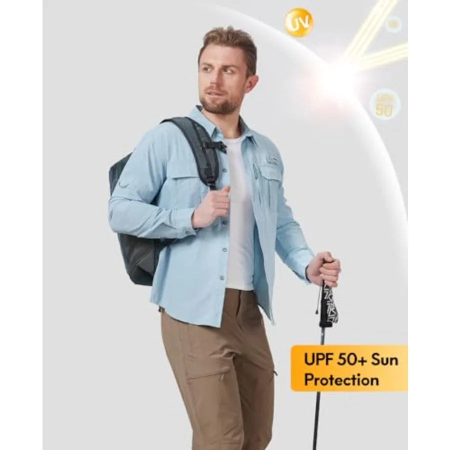 Haimont Men's Sun Protection Button Down Shirts Long Sleeve Hiking Fishing Travel Shirt Quick Dry Outdoor Top