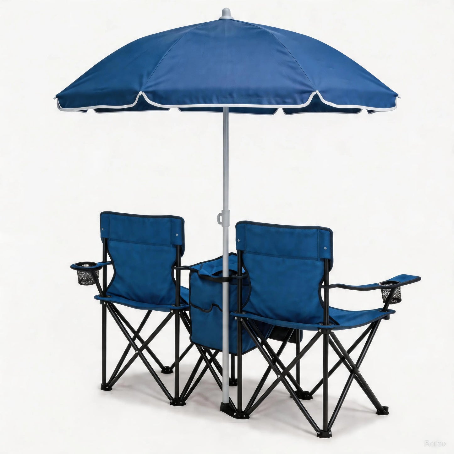 Portable Folding 2-Person Beach Chair Set with Tilt Umbrella and Insulated Cooler for Camping Picnic