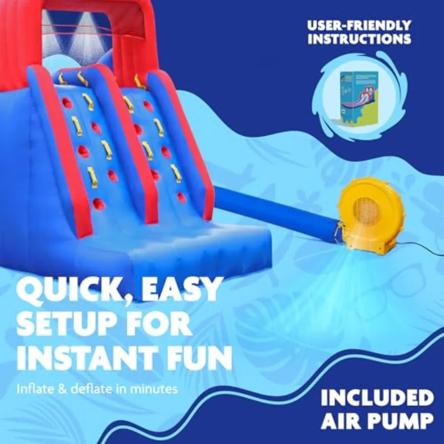 Dual Splash Inflatable Water Racing Slide Park for Outdoor Use Heavy-Duty PVC Material Blue and Yellow Design Quick Setup with