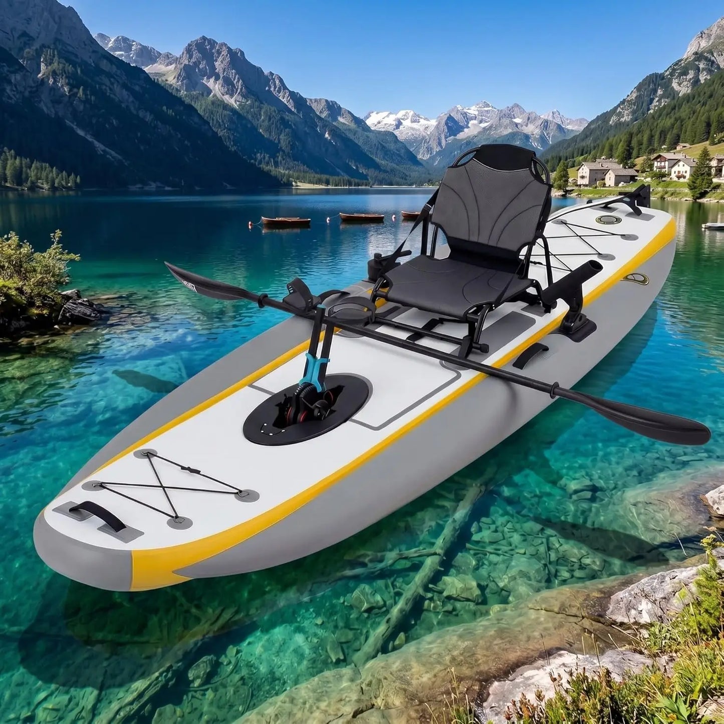 Inflatable Kayak with Pedal System, 12ft Premium PVC Fishing Kayak, Portable & Lightweight with Rudder System, Aluminum, Custom