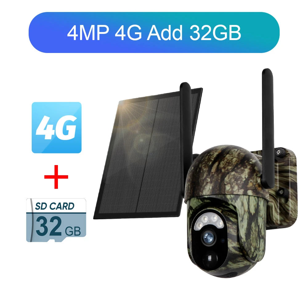 Ubox 4G SIM Solar Security Camera WiFi Outdoor Surveillance Camera Cellular Trail Cam Color Night Vision Human/Animal Detection