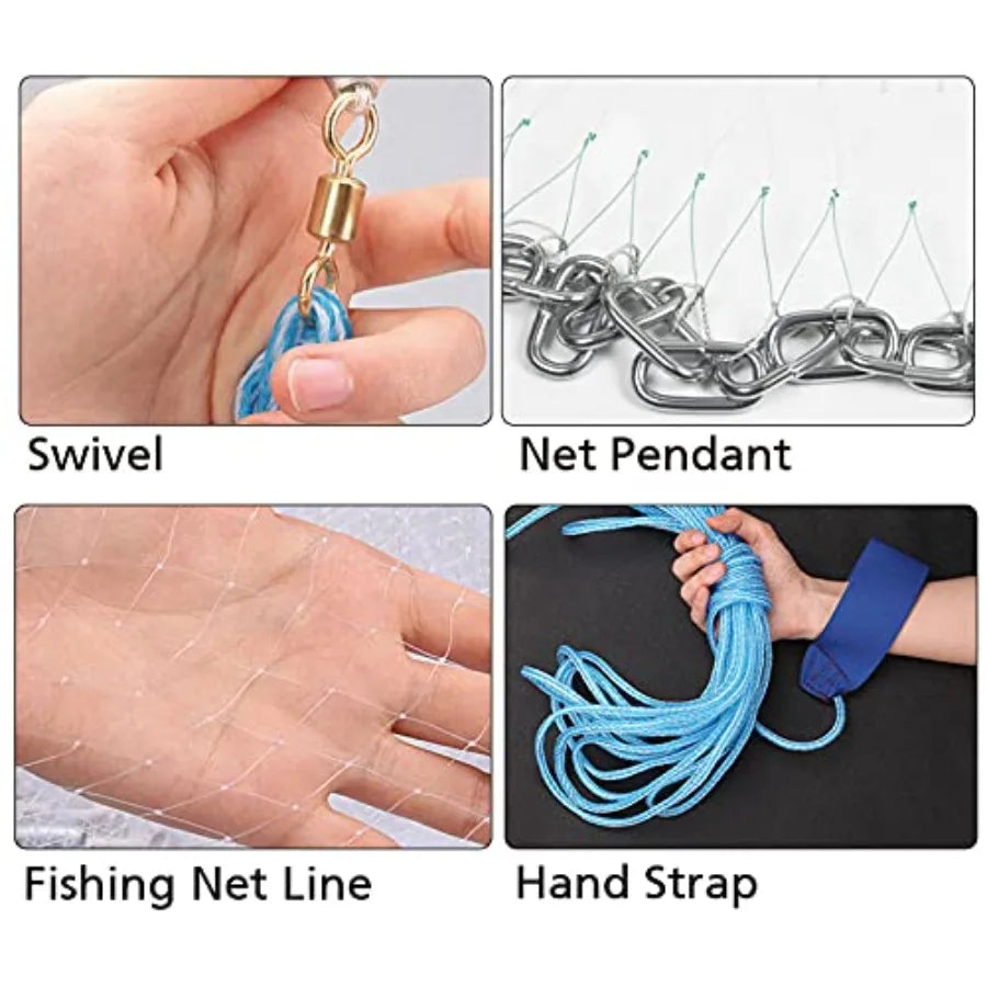 10/12/13.3/15ft Radius Large American Saltwater Fishing Cast Net for Bait Trap Fish Easy Throw Thicken Nylon Line w/Upgraded St