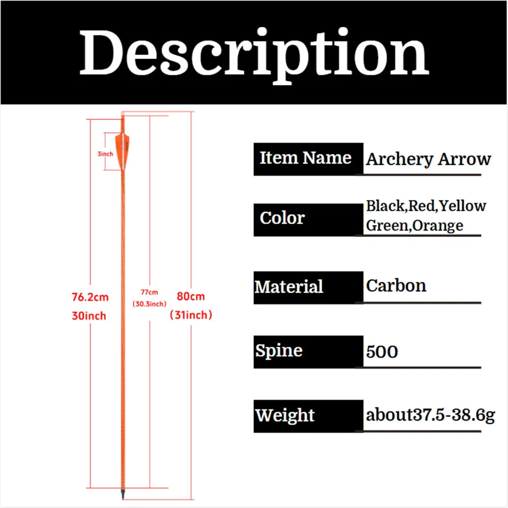 12pcs Spine 500 Mixed Carbon Arrows 100 Grain Replaceable  Arrowhead 3" Rubber Feather 31.5 Inch Archery Shooting Hunting Arrow
