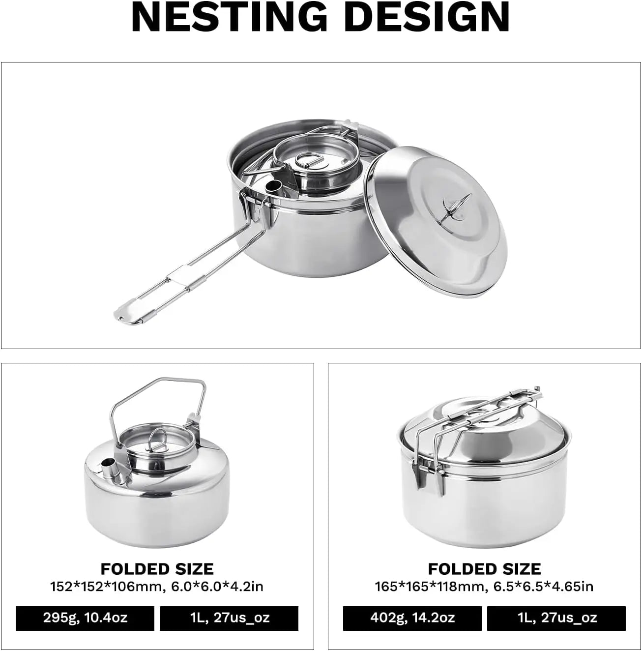 Compact Stainless Steel Camping Cookware Set - Kettle & Pot for Bushcraft, Hiking, and Outdoor Cooking
