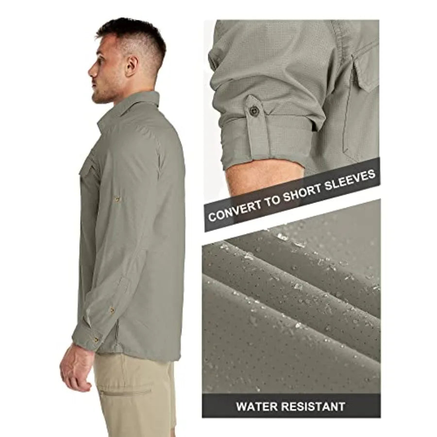 33000Feet Men's Long Sleeve Sun Protection Shirt UPF 50+ UV Quick Dry Cooling Fishing Shirts for Travel Safari Camping Hiking