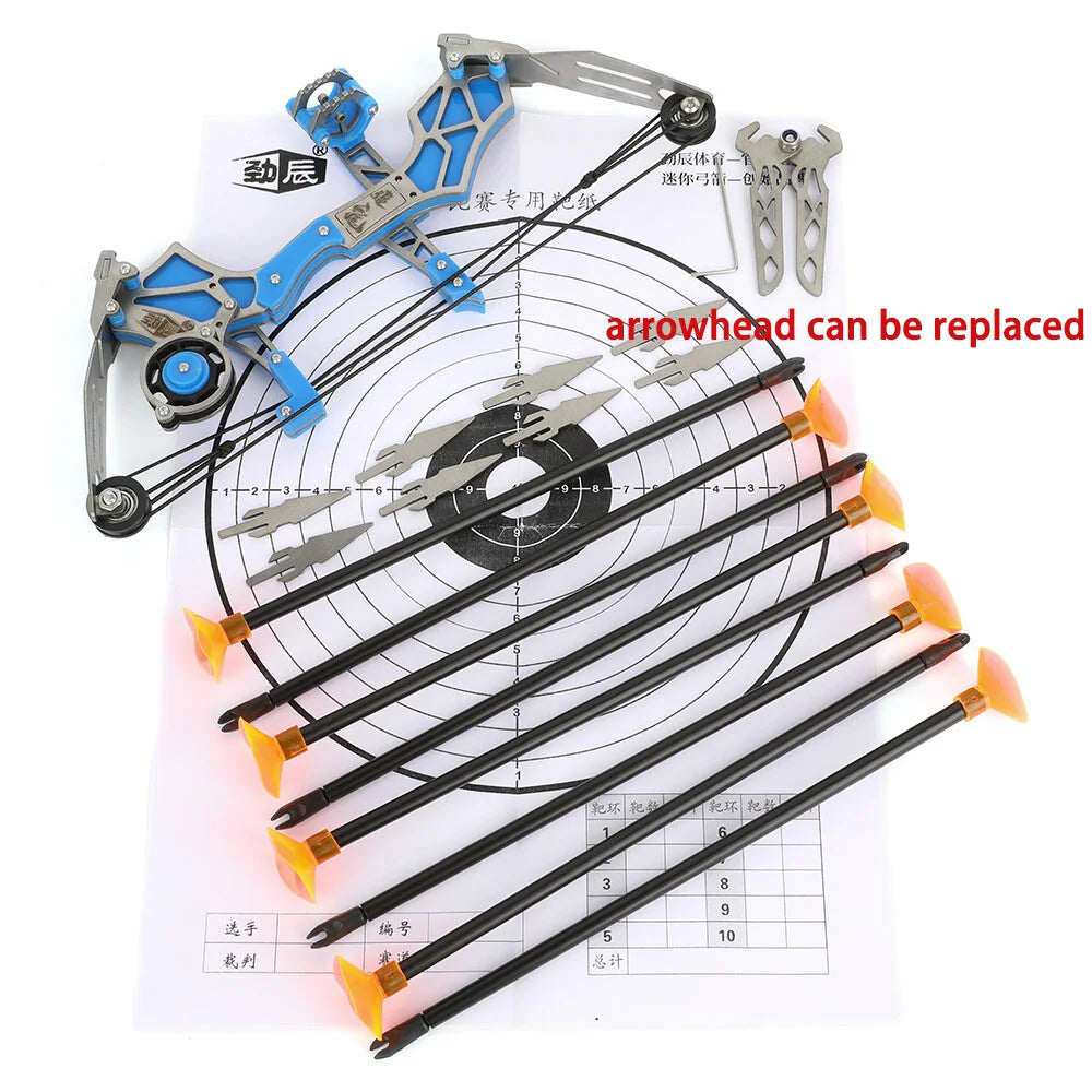 Compound Mini Bow 12lbs 12pcs Arrows Stainless Steel 20-30m Range Small Pulley Bow for Indoor Outdoor Entertainment Gift