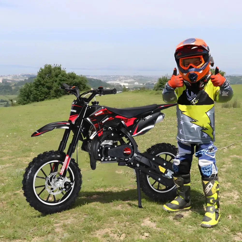 Off-road Motorcycle Mini Kid Dirt Bike, 49CC 2-Stroke Gas Powered Motorbike, Shock Absorption Pocket Motorcycle, Up To 25 Mph