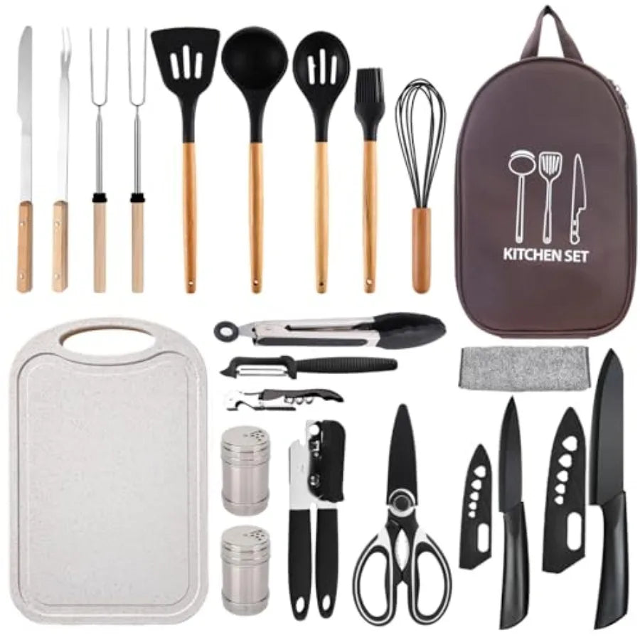 Silicone Camping Cooking Set Car Camping Essentials Cooking Kitchen Set, RV Camping Cookware Must Haves Gifts Camping Cooking E