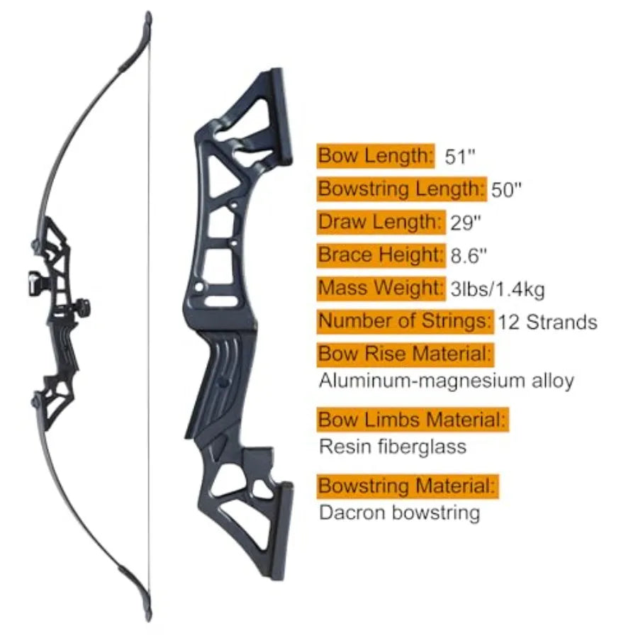 40lbs Bow Fishing Combo Kit Archery Recurve Bow Set for Adult Beginners with Bottle Fishing Reel and Carbon Arrows Ideal for Hu