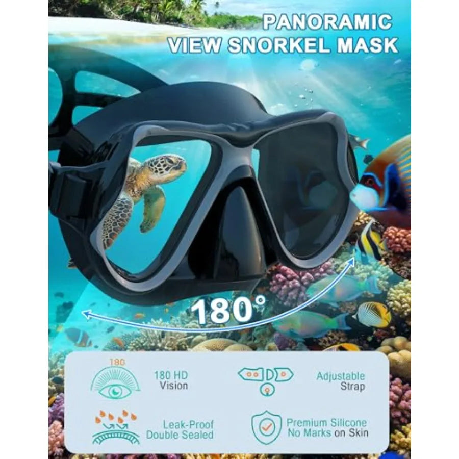 Dry Snorkel Set, Panoramic Wide View Anti-Fog Scuba Diving Mask, Professional Snorkeling Gear for Adults