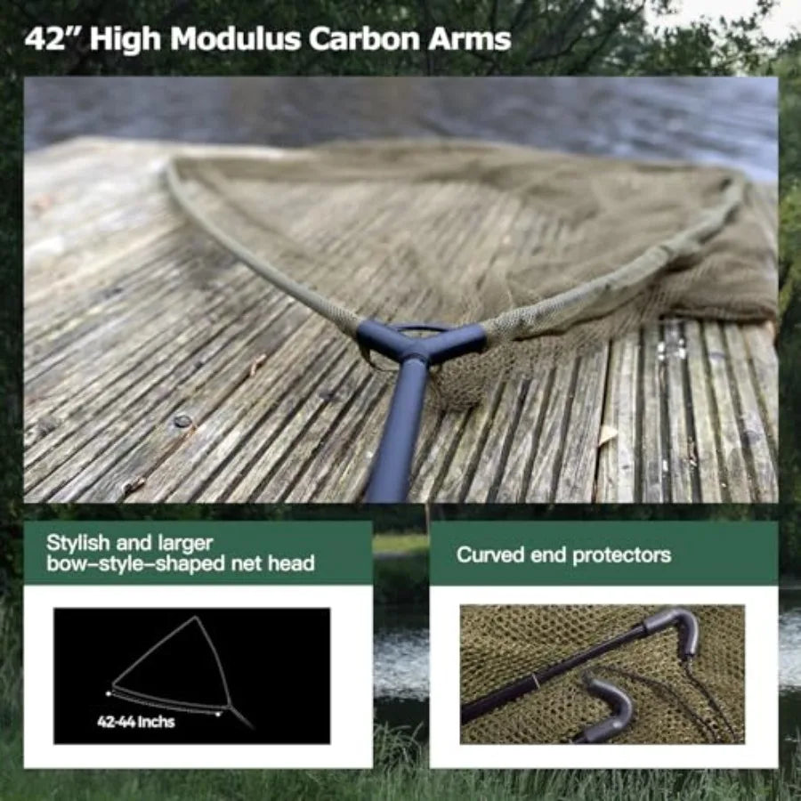 Landing Net for Carp Fishing 42 Inch Extra Large Fishing Net 6 Feet Carbon Fiber Long Handle Saltwater Big Fish Holds Up to 88l