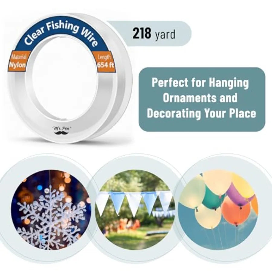 218 Yard Nylon Fishing Line String for Hanging: Outdoor Use Nylon Clear High Strength Abrasion Resistant
