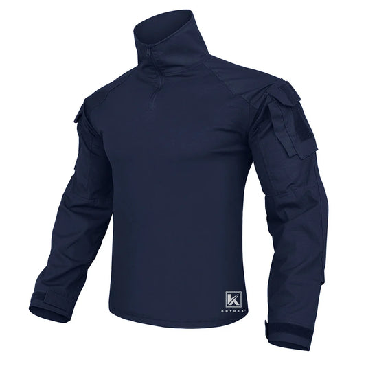 Tactical Combat Shirt Assault Tops with Elbow Pads Outdoor Hunting Clothing Navy Blue