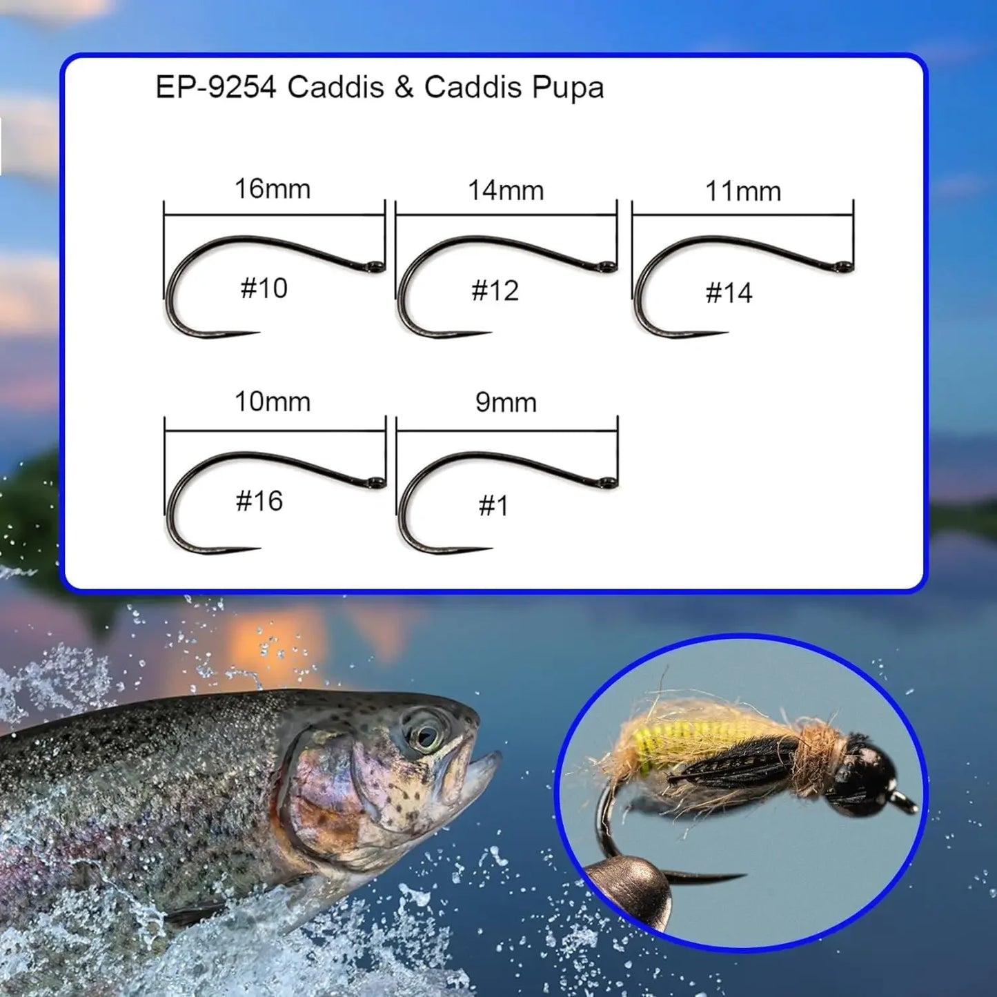 100pcs Barbless Fly Fishing Hooks Set with Free Mini Fly Box, Dry Nymph Shrimp Pupa Jig Hooks for Catch & Release