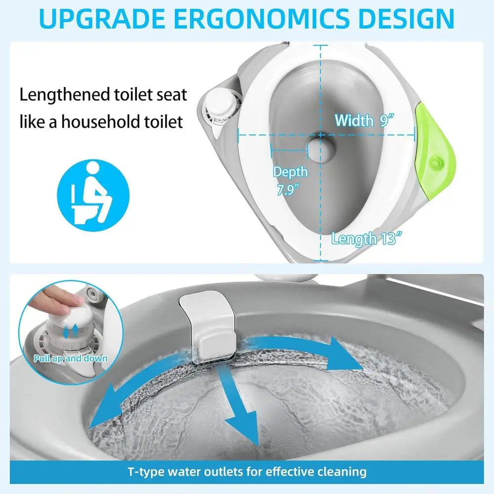 Portable Toilet Camping Porta Potty 5.8 Gallon with Diagonal Deepened and Enlargerd Bowl, Hand Sprayer, Level Indicator, Carry B