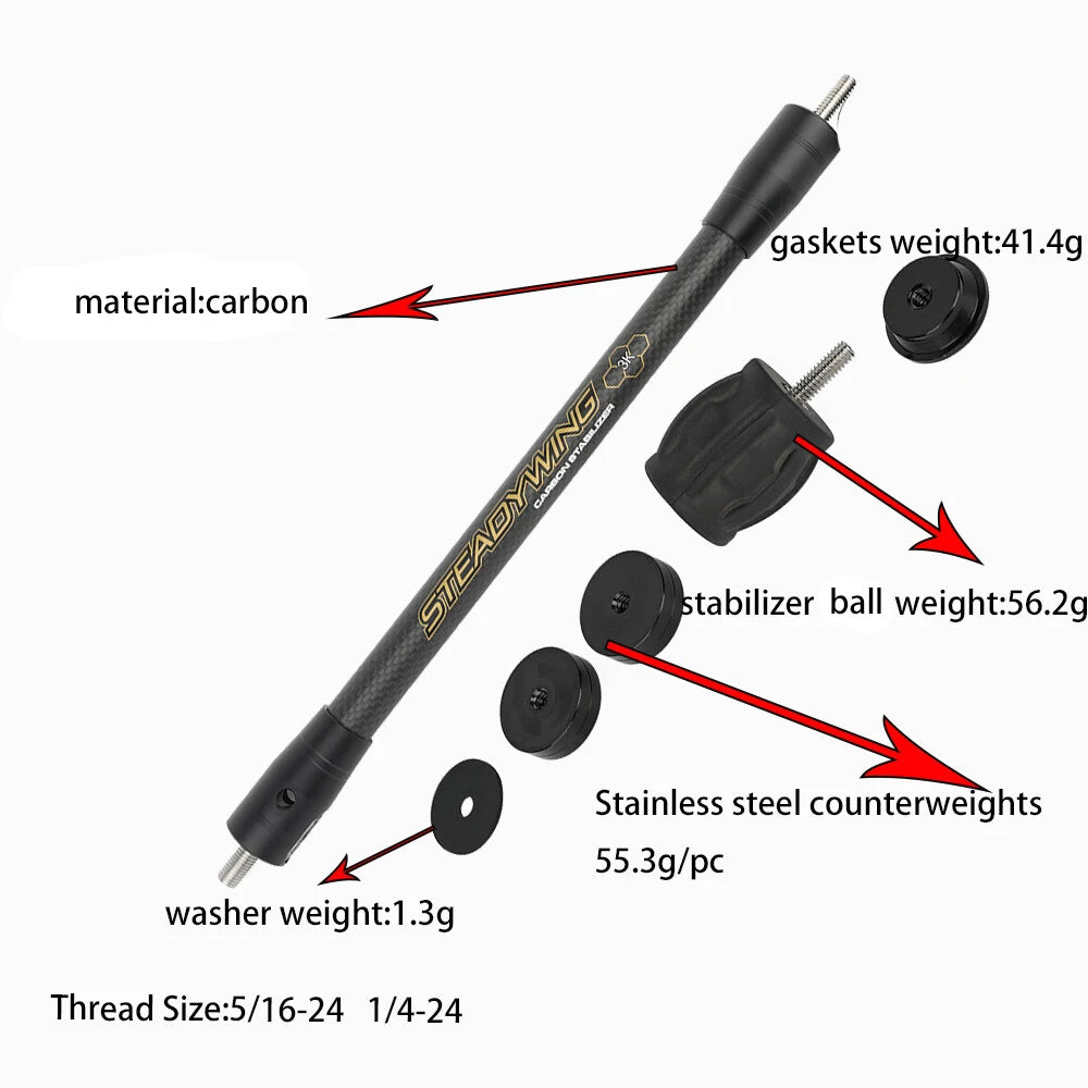 Archery Bow Stabilizer 3k Carbon Fibre 6/8/10/12/15 Inch Balance Rod Shock Absorber Damp Recurve Compound Bow Hunting Shooting