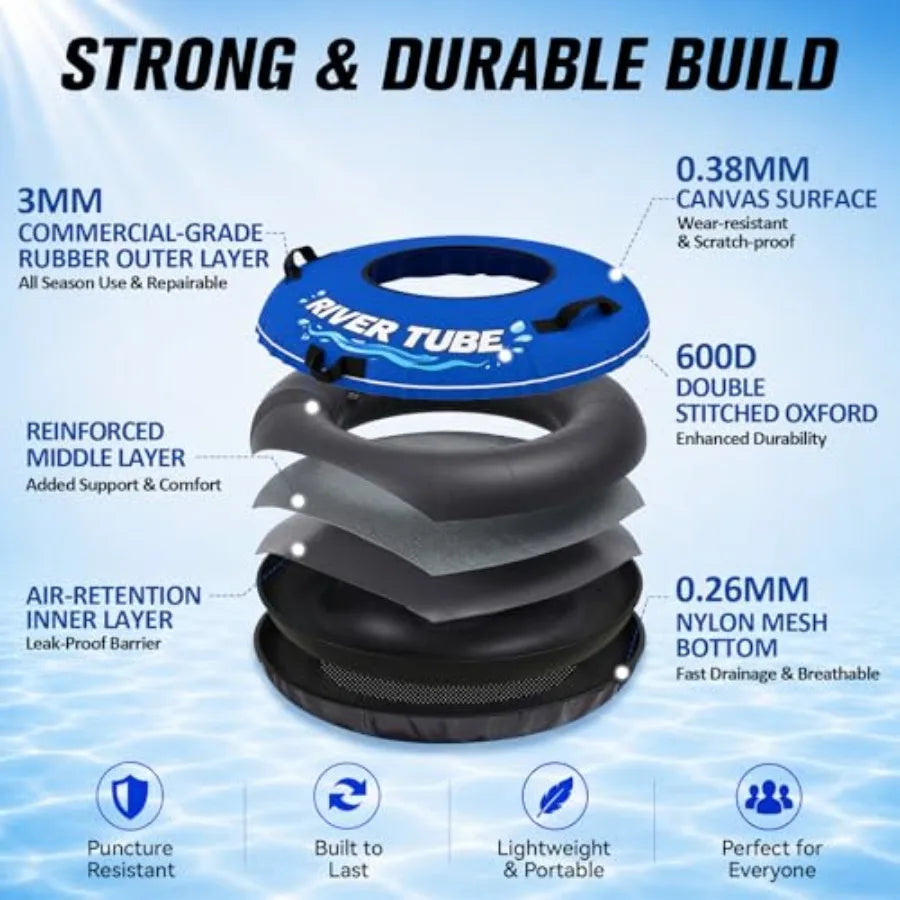 River Tube 48'' Heavy Duty Rubber River Float Tube for adults lake pool floating rubber material black color commercial grade i