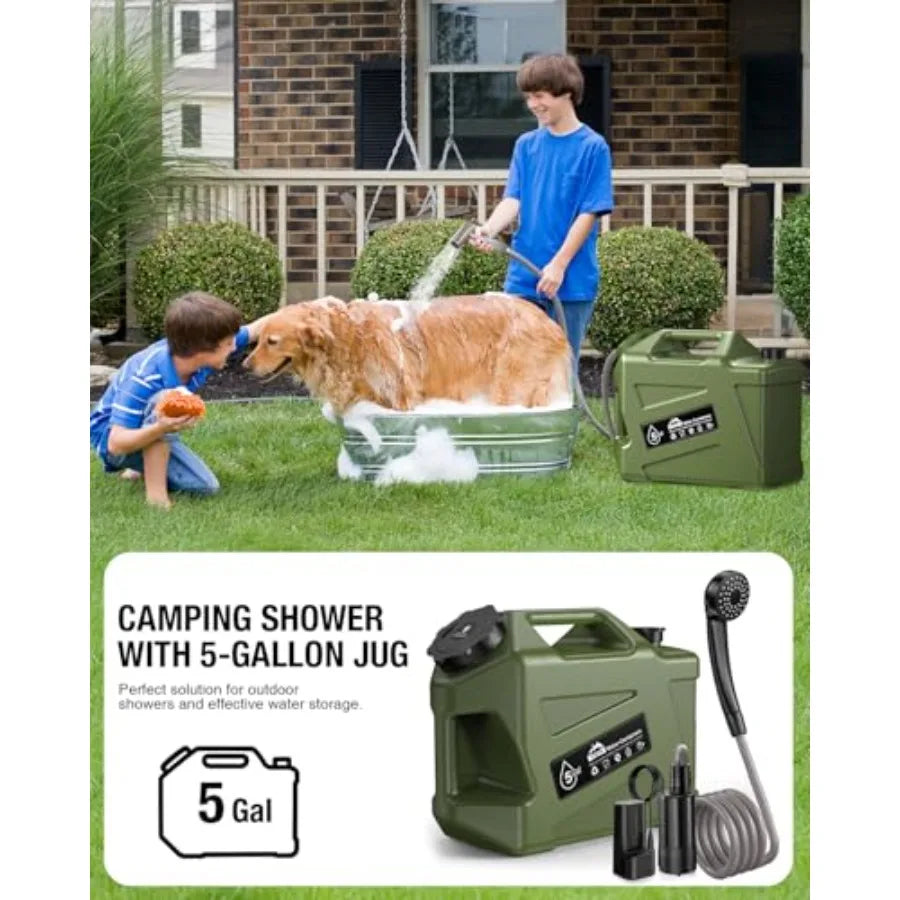 Portable Camping Shower with Water Jug Electric Rechargeable Camping Shower 5-Gallon Food Grade Water Containers Outdoor Camp P