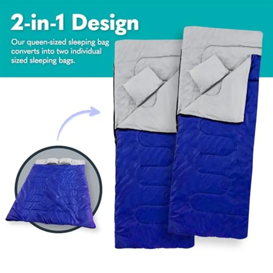 Double Sleeping Bags for Adults Backpacking Camping or Hiking - Waterproof Queen Sleeping Bags for Adults or Teens - Truck Tent