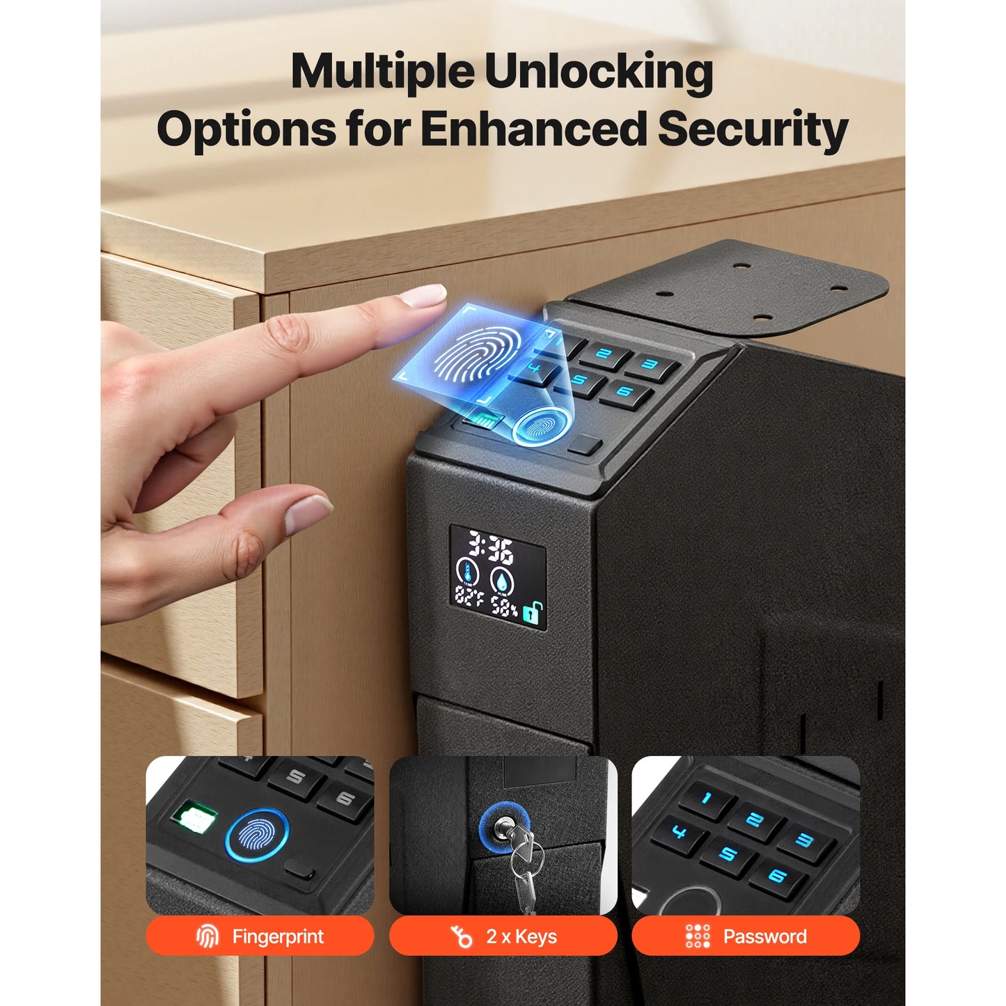 SucceBuy Gun Safe Slider Handgun Safe Fingerprint/Password/Key 3-Way Quick Access Case Box with LED for Nightstand Bedside Desk