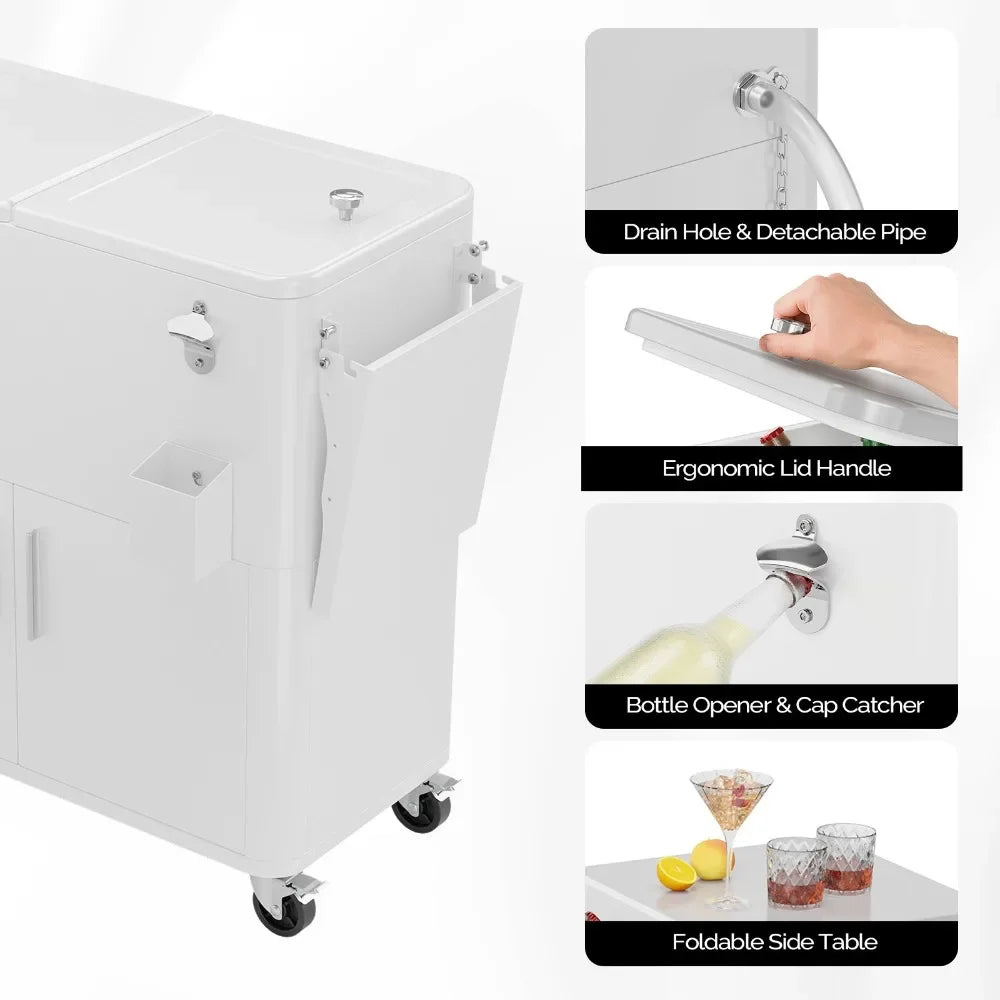 80QT Patio Rolling Cooler with Wheel, Storage Chest for Party Picnic Cooler Cart