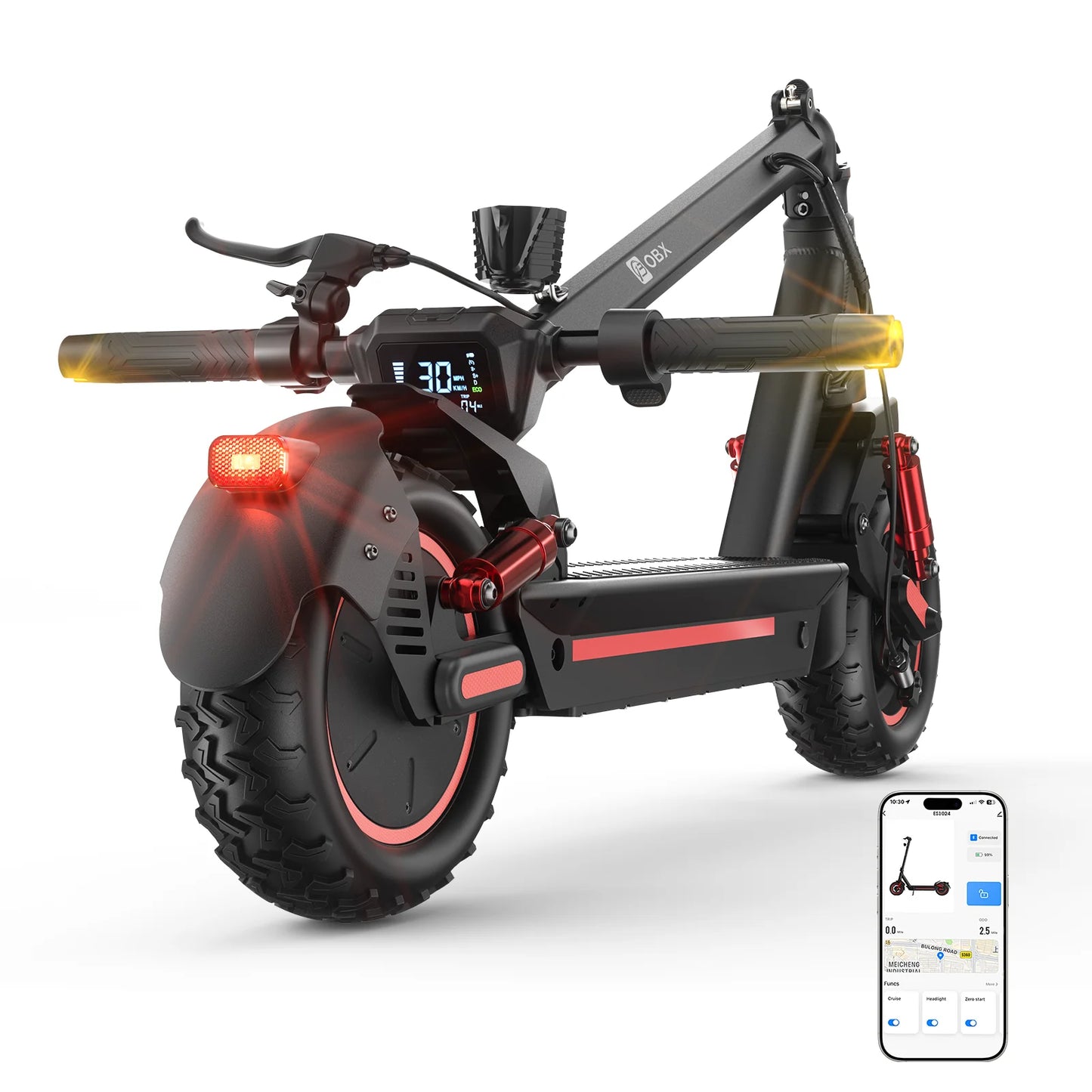 OBX 1200W Off Road Electric Scooter for Adults 48V Long Range E-Scooter 31MPH Fast Speed 10" Off Road Tires Foldable Dual Suspension Scooter