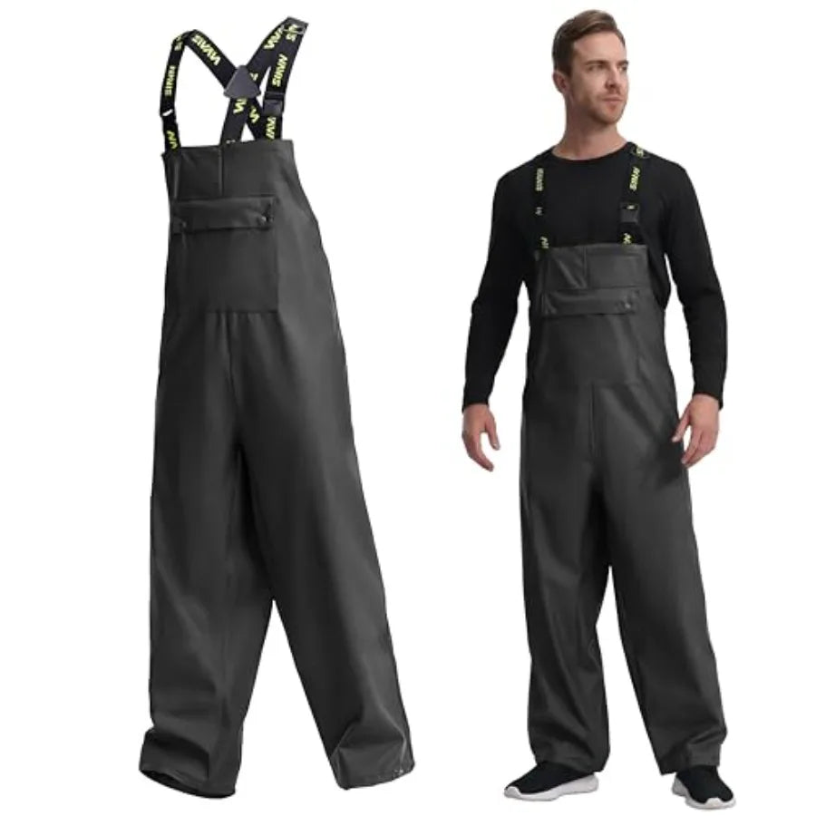 Men's Waterproof Workwear Bib Overalls - Heavy Duty Stretchable Rain Bibs for Fishing and Outdoor Work