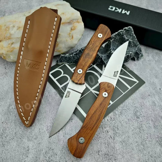 MKC Traditional Knife 8Cr13Mov Blade Wooden Handle Ideal for Outdoor Camping Survival Emergency Escape A Great Gift for Men