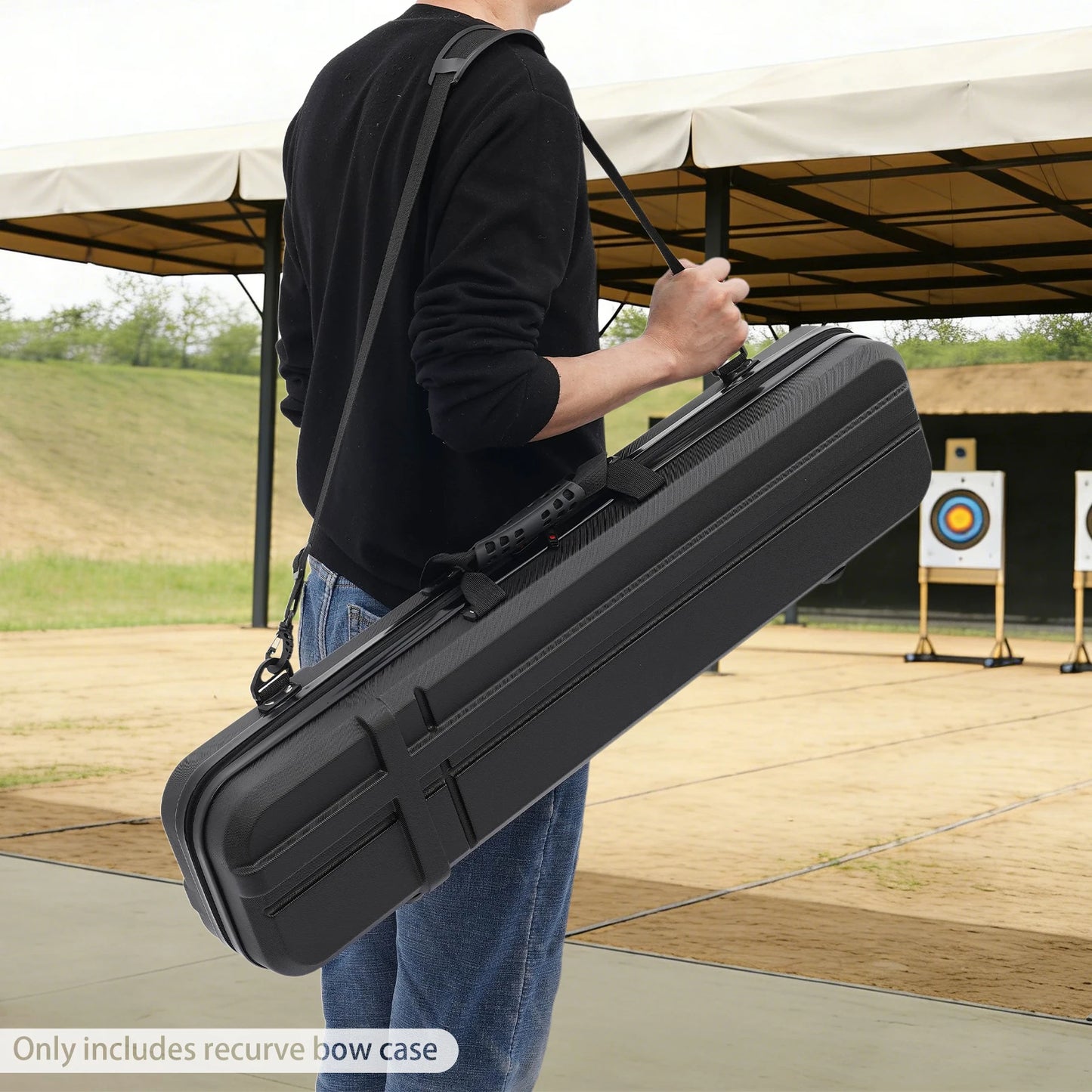Recurve Bow Case with Handle, Hard Shell Travel Case for Recurve Long Bow, Sponge Padding Multi-Compartment Storage