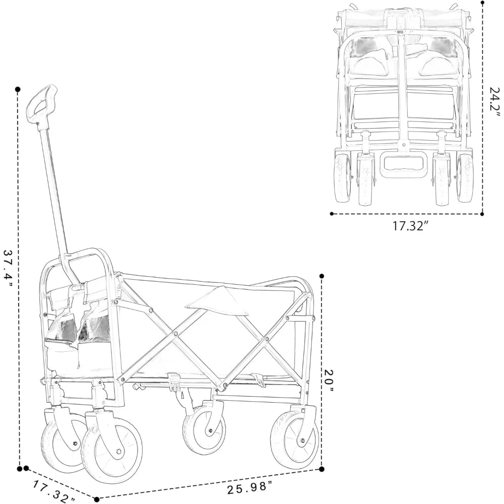 Outdoor Multi-Purpose Wagon Cart with Strap System, Supports 225lbs, for Shopping, Camping, Beach, Sports, Garden, Purple
