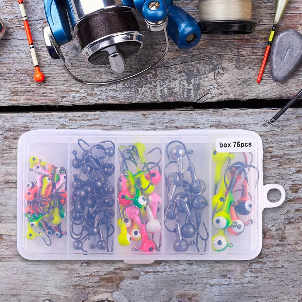 60/75pcs/box Barbed Jig Head Hooks Metal Jig Hooks Jigging Head Hooks for Soft Lure Worm Fishing Fishhook