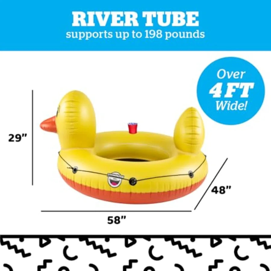 Heavy Duty Duck River Tube, Inflatable Float with Mesh Seat and Drink Holder, Grab Rope Raft for Floating Rivers and Summer Fun