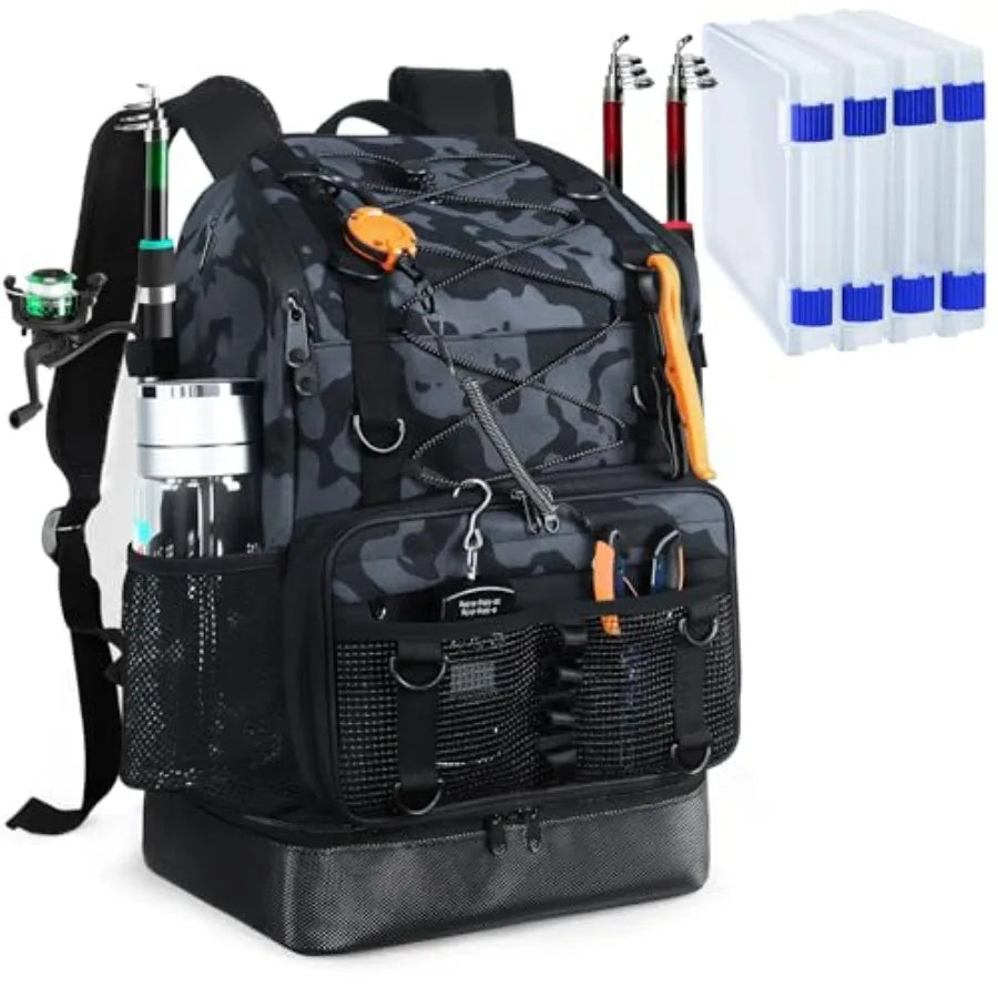 Fishing Backpack with Rod Holder Heavy Duty Fishing Bag with Waterproof Bottom Tackle Backpack Gifts for Man Woman